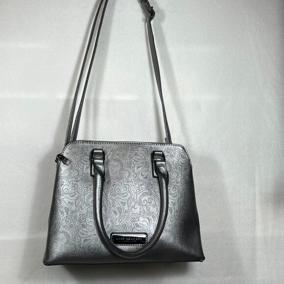 NWOT Mark New York Embelished Pattern Metalic Grey Satchel Bag - Picture 7 of 14